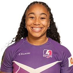 Sadiya Kabeya in purple and pink Loughborough sport kit