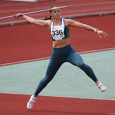 Ellen Barber throwing a javelin
