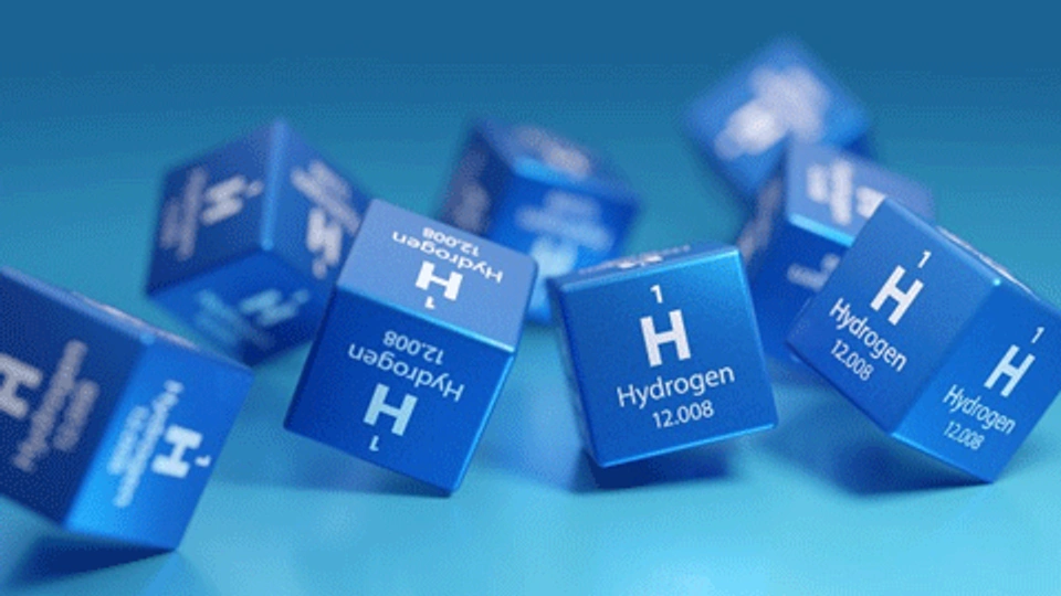 Blue cubes with the hydrogen cubes written on