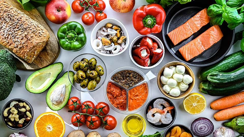 A variety of foods from Mediterranean‑style diet