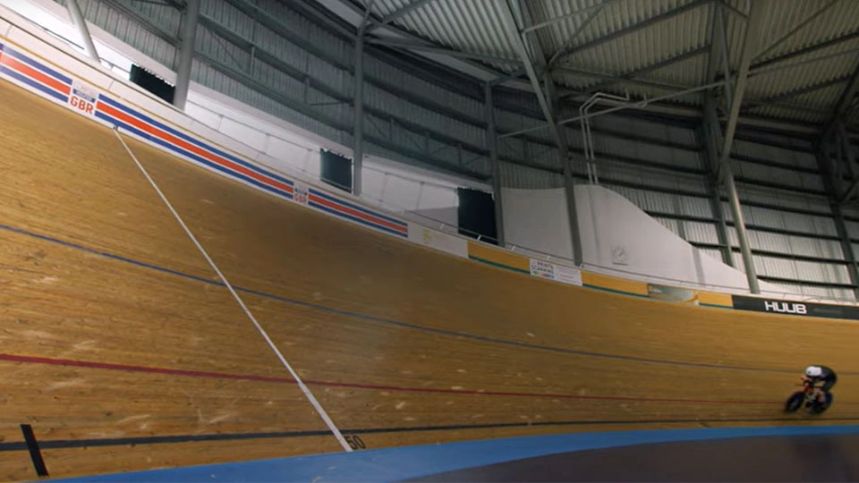 Elite cyclist on a cycling track.