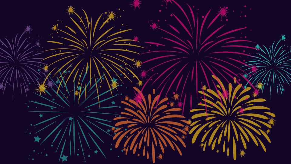 Colourful fireworks against a black background