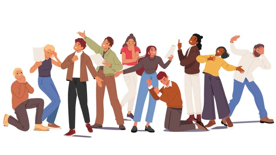 Actors rehearsing from scripts