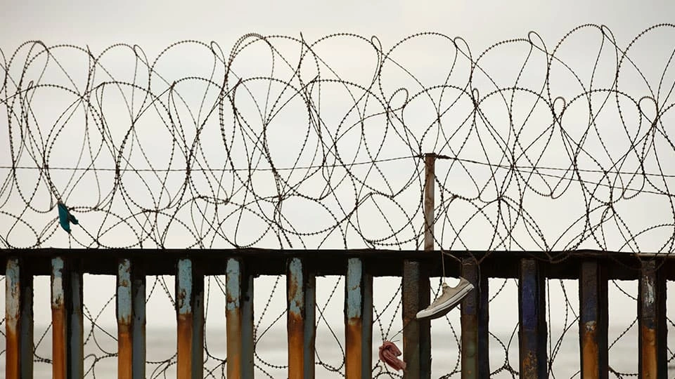 Barbed wire on the top of a fence