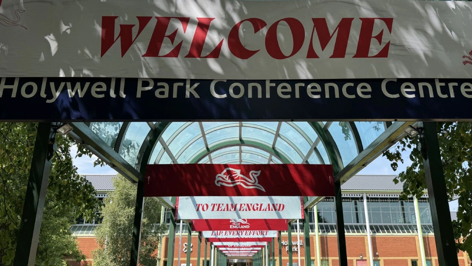 signage for team england's kitting out process on campus