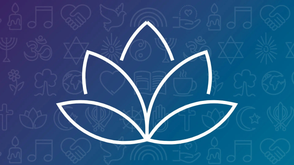 Icon of a lotus flower on a blue gradient background.