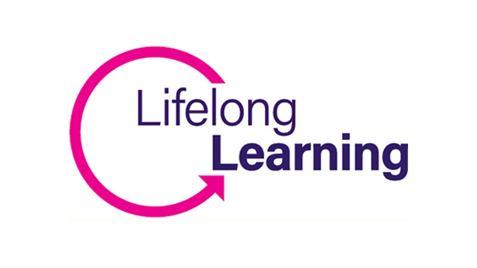 A pink circular arrow with purple text reading 'Lifelong Learning'
