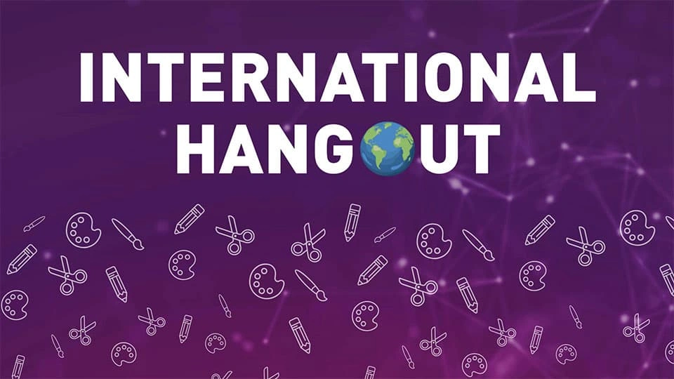 Text reading International Hangout with a globe replacing the 'O' in Hangout