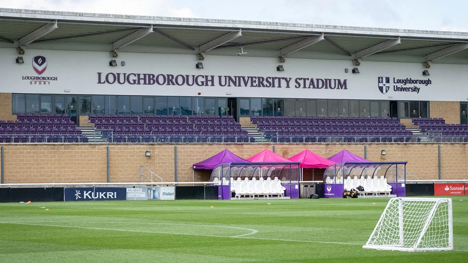 Stands at Loughborough University stadium, visible from the pitch