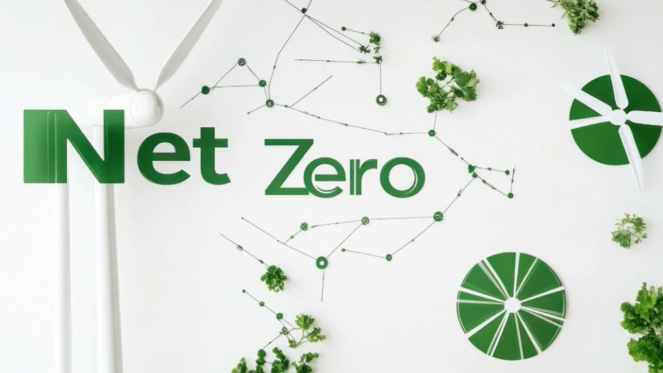 Conceptual image illustrating net zero energy as the future of the energy industry, featuring renewable energy sources.