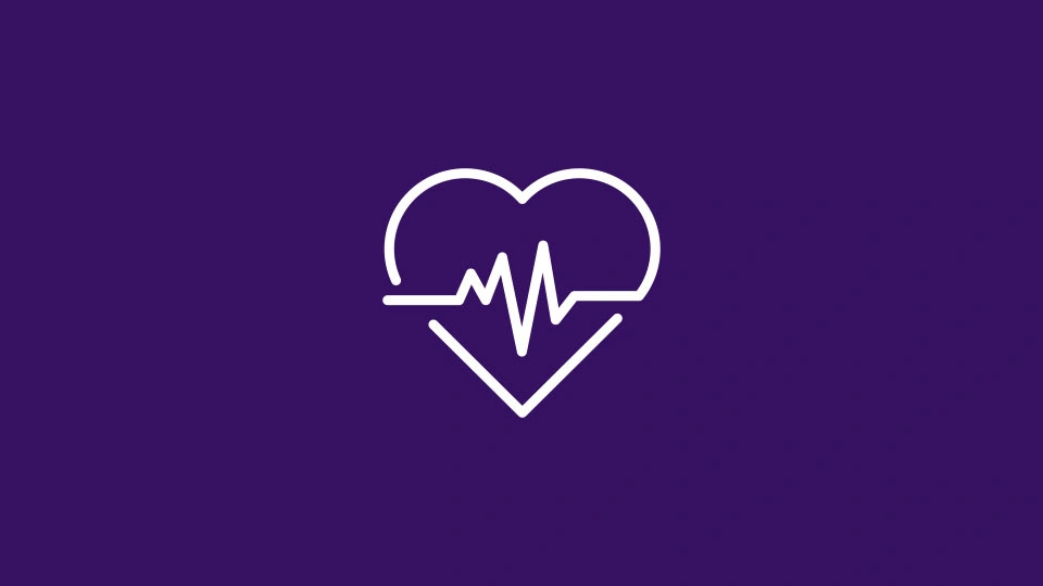 Heart with zig zag line through it on purple background