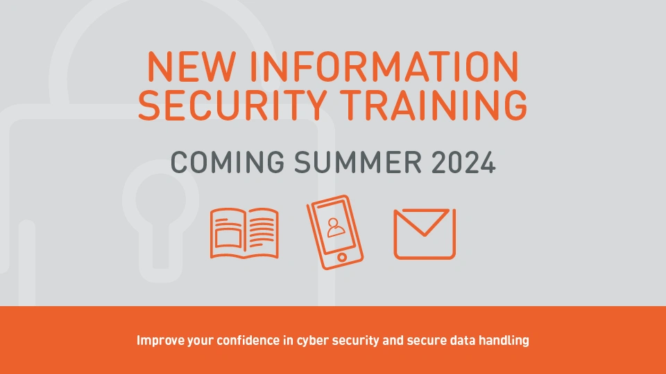 Orange and grey banner with three icons and text announcing the launch