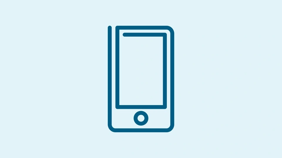 Icon of a smartphone on a blue background.