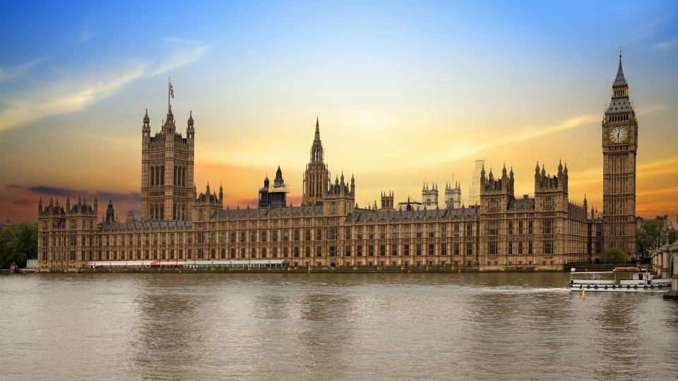 A view across the river of Big Ben and the Houses of Parliament.