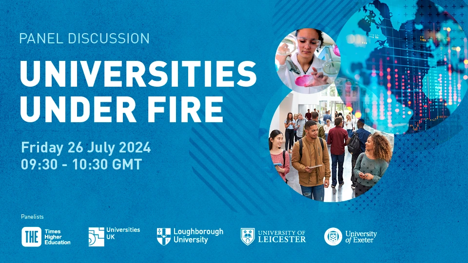 Blue graphic with text info about the event, along with images of students and researchers