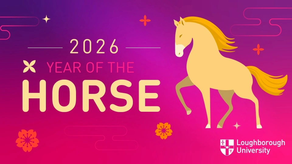 Pink and purple gradient background with a graphic of a horse alongside the text '2026 Year of the Horse'.