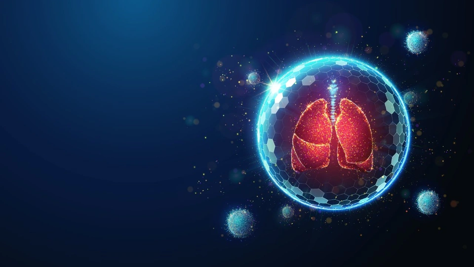 Red lung illustration on a blue background