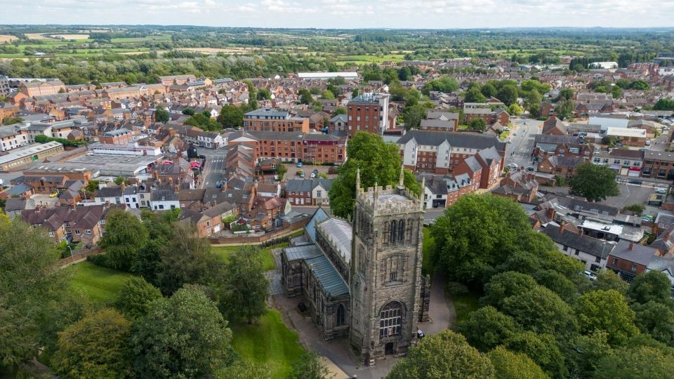An aerial shot of the town of Loughborough