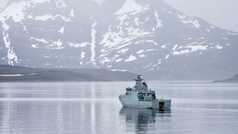 A Danish Navy ship patrols the seas around Greenland