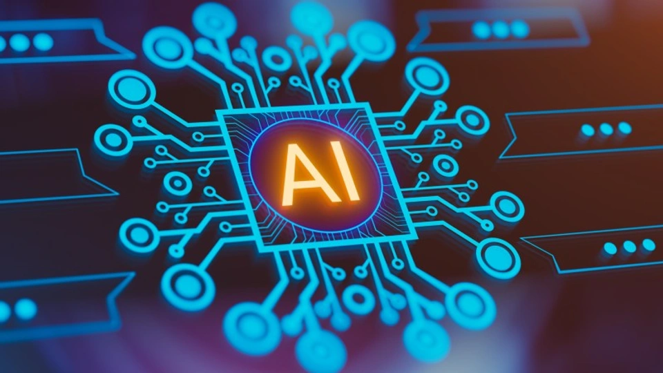 A stylised computer chip with the letters AI in the middle