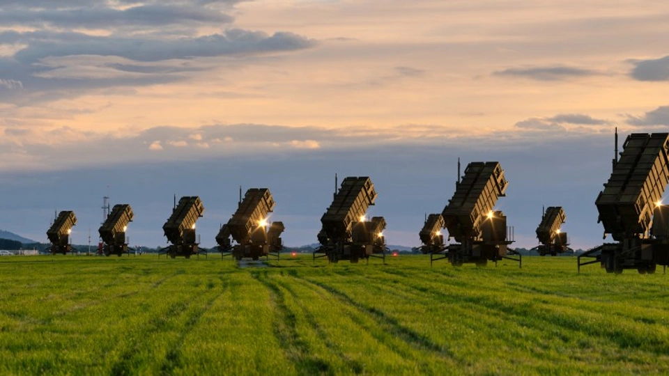Air defence rockets stationed in a field