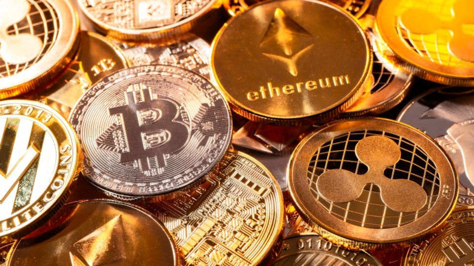 gold coins representing digital currency such as Bitcoin