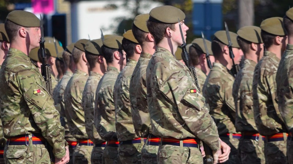 Soldiers line up on parade