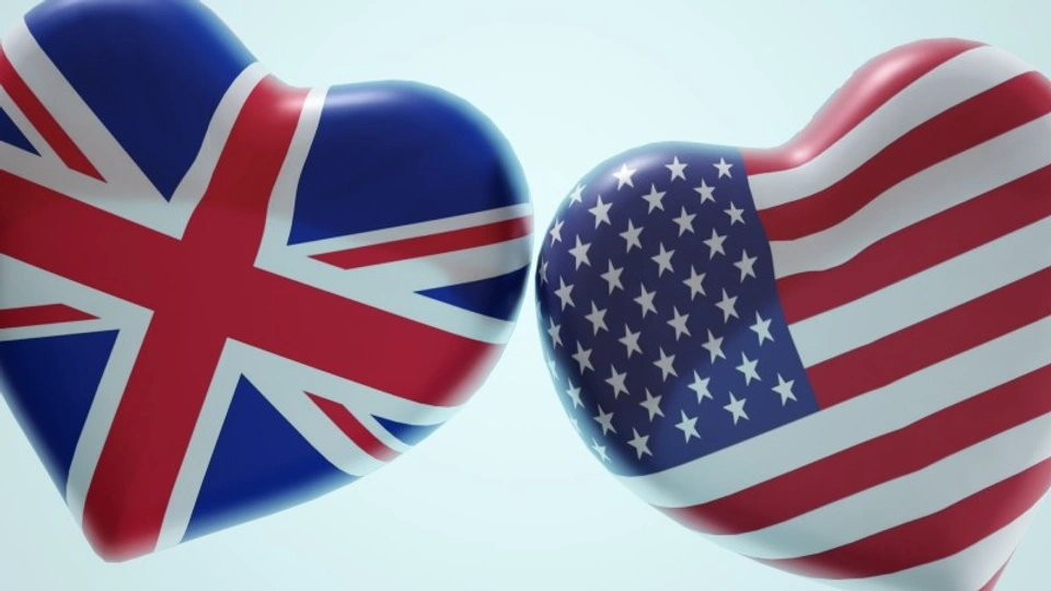the UK and US flags portrayed as hearts